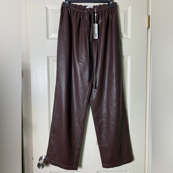 Rebecca Taylor | NWT Dark Brown Faux Leather Drawstring Waist Pants - Medium - Picture 2 of 7